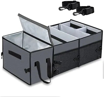 car trunk storage container with compartments for cooling