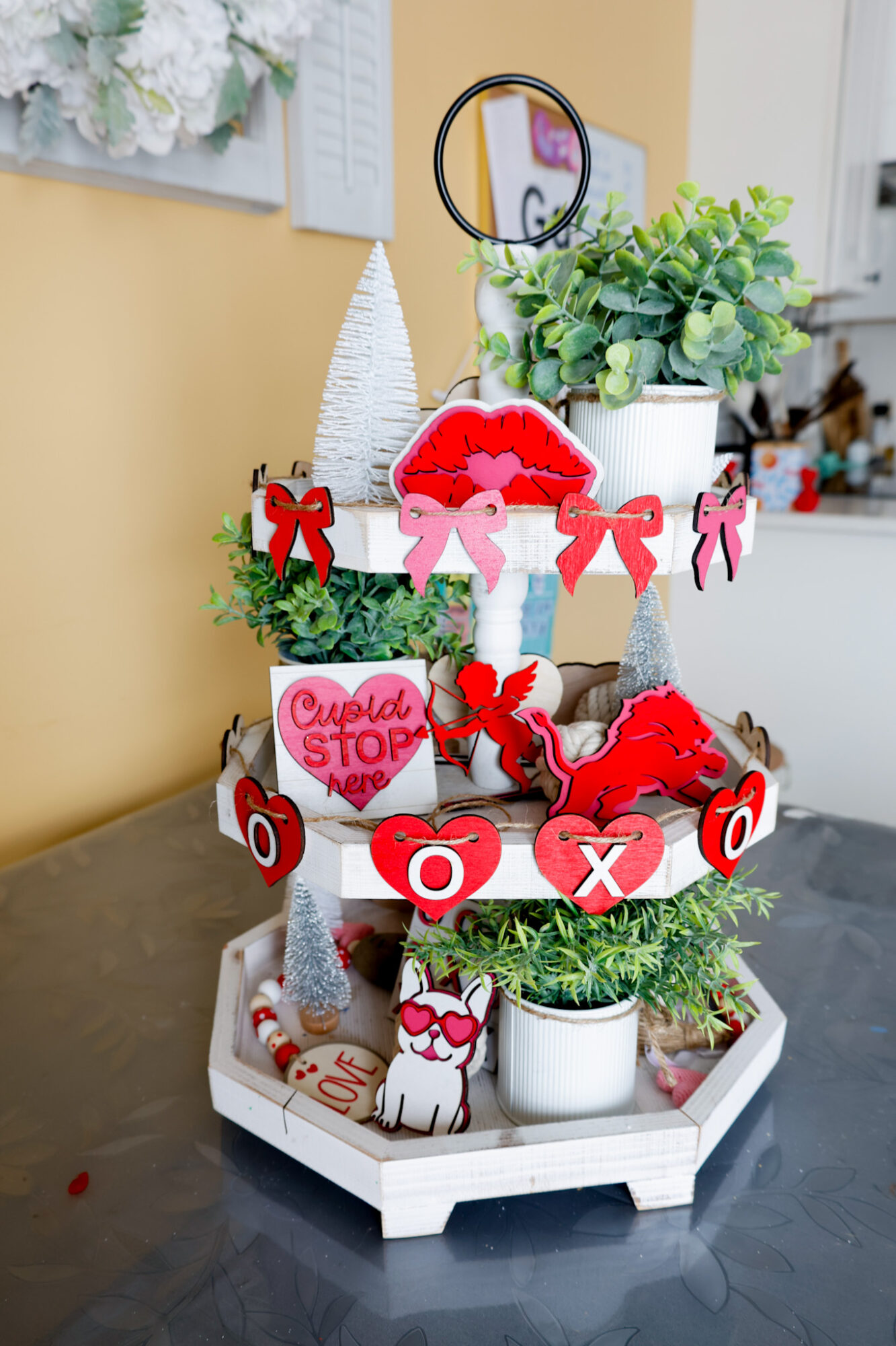 finished tiered tray decor for valentines day